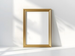 Simple gold picture frame mockup standing against a clean, neutral background.