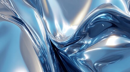 Fototapeta premium Abstract Flowing Metal Fabric with Silver and Blue Tones Reflecting Light and Creating Shimmering Texture for Modern Aesthetic