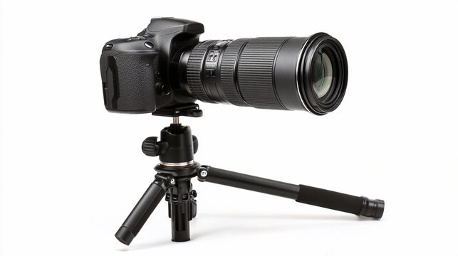 Professional camera on tripod ready for outdoor photography session