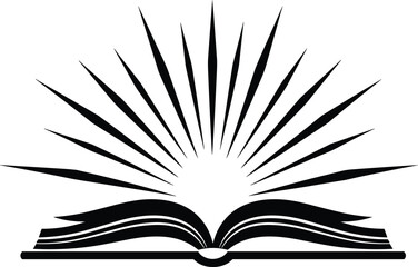 Open book with rising sun, knowledge enlightenment illustration, education concept graphic, learning inspiration symbol, abstract wisdom logo design