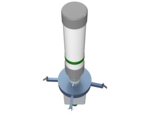 Modern Fish Farm Feeding Mechanism: White Container and Green Support Rotary Centrifugal Spreader, High-Definition 3D Rendering of Automated Aquatic Ecosystem Equipment, Isolated Transparent PNG.