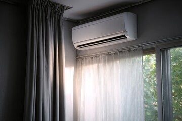 Fototapeta premium Room air conditioner, window view, soft light