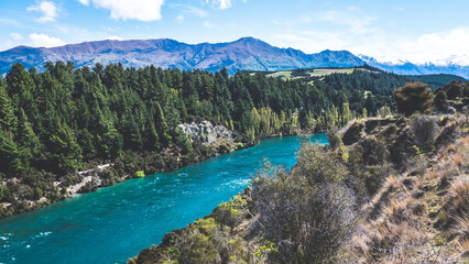 deans track new zealand in albert town stunning landscape mountain lake river vibrant colours dream like