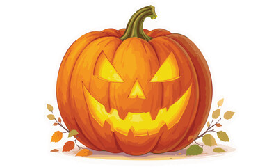 Eerie Glowing Jack-o'-Lantern with Autumn LeavesPrint