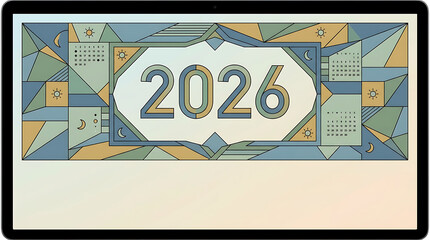 2026 calendar year number on abstract geometric background.