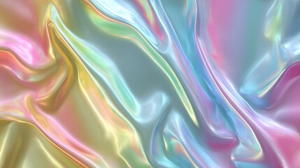 Obraz premium Abstract Iridescent Liquid Silk Texture with Pastel Gradient Reflective Surface Waves and Soft Light Refractions for Background Design