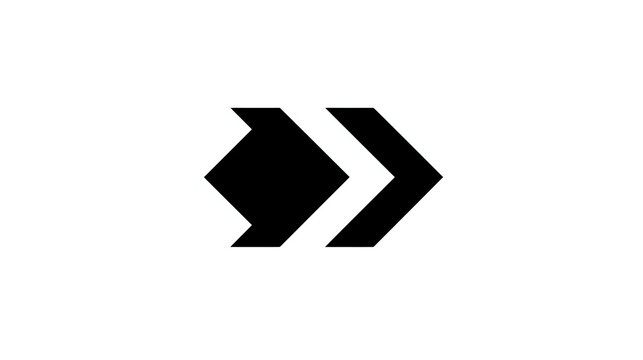 Black double arrow pointing right on white background, minimalist design for navigation, user interface elements, and directional indicators.