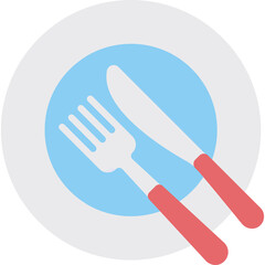 White Plate With Blue Center And Red Utensils Fork And Knife Set Isolated On Transparent Background Simple Flat Icon For Dining And Cuisine Related Concepts