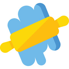 Yellow Rolling Pin On Light Blue Abstract Shape With Light Blue Shadow On Transparent Background Illustration Simple Clean Design