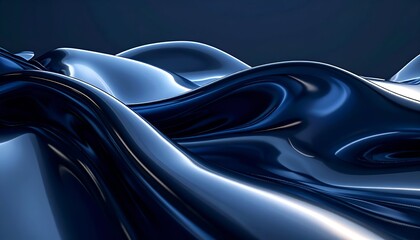 Glossy, flowing, abstract shapes in shades of blue with highlights, creating a wave-like effect