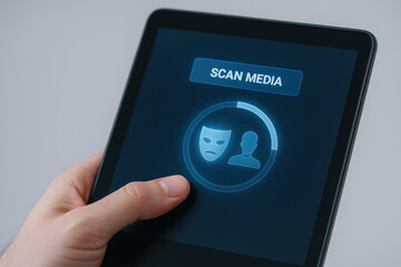 Deepfake detection on digital device screen scanning media to prevent ai crimes and protect identity with technology for security and safety