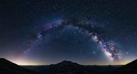 Majestic Milky Way Arching Over Mountain Peaks at Night