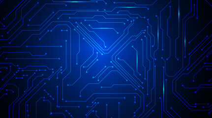 Cyber Blue Circuit Matrix Design. Cyber-style blue matrix of circuit connections with luminous central glow.