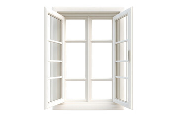 A beautifully designed white window with open shutters. allowing natural light to flood in. creating a bright and airy atmosphere. ideal for interior design inspiration or home improvement projects