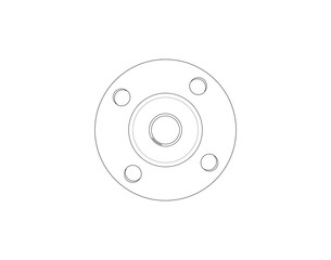 Isometric technical drawing of a mechanical pipe mounting flange. Precision engineering wireframe model outline illustration for CAD projects and industrial schematic design.