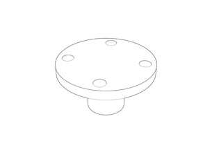 Isometric technical drawing of a mechanical pipe mounting flange. Precision engineering wireframe model outline illustration for CAD projects and industrial schematic design.