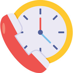 Retro Red Telephone Receiver In Front Of A Yellow Clock Face With Blue Hour And Minute Hands And Purple Accents On A Transparent Background