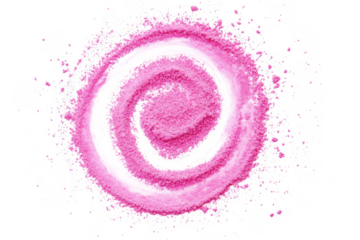 A swirl of pink powder artfully arranged on a white surface. a creative composition that evokes a sense of playfulness. ideal for artistic or culinary projects