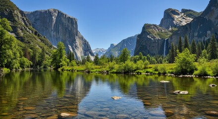 Majestic Yosemite Valley with Merced River and El Capitan