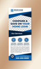 Pull up banner for successful, high performing mortgage business. compare and save on your home loan roll up poster with vertical layout. infographic and space for photo element.