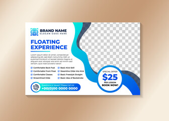 floating on experience an blue gradient element vector illustration isolated on horizontal banner web site design. space of photo with wave border. 