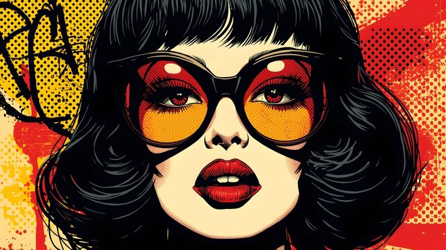 Pop art vector woman with oversized round glasses, urban edge