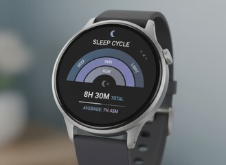 Smartwatch displaying a sleep cycle tracking app