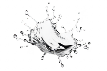 A dynamic splash of clear water captured mid-action. the intricate details of droplets and waves. set against a pristine white background. ideal for creative and commercial use