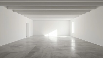 Obraz premium Empty office interior with concrete floor empty white wall with copy space and windows in background. 