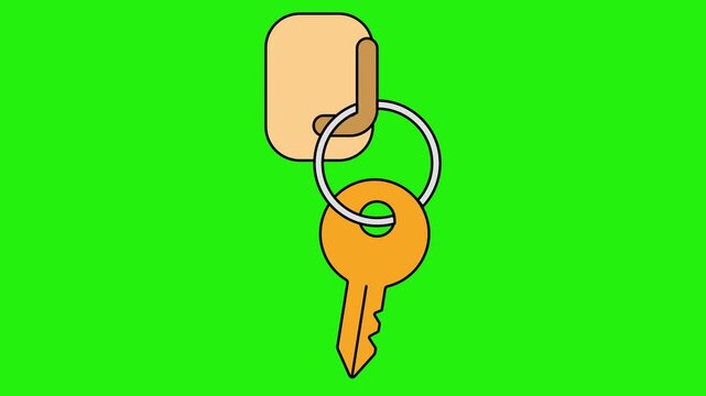 Single wall peg with hanging house key. Simple metal hook shape on a vertical surface. Entryway or wall-mounted storage context. Key bow and shaft visibly outlined.