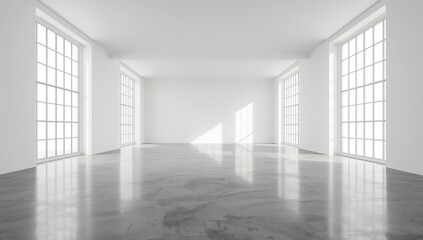 Fototapeta premium Empty Room with Windows. 3D Render