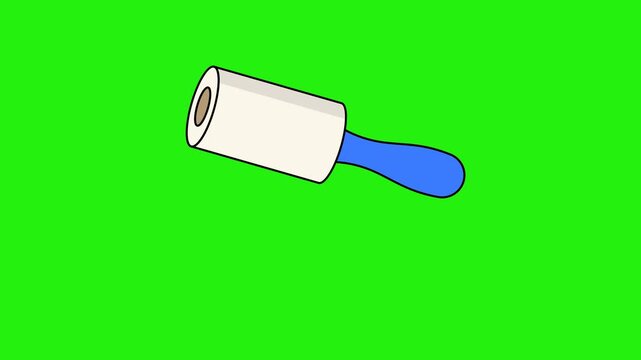 Basic lint roller with blue handle. Sticky roll cylinder clearly shown. Clothing or fabric-cleaning context. Simple handle grip shape visible. Shown in an up-down sweep-motion pass.