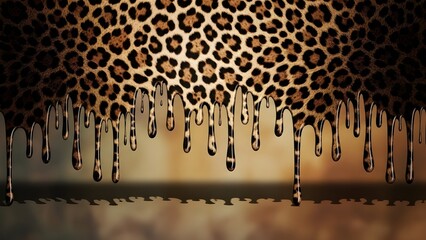 Leopard Print Dripping Gold Liquid Abstract Background.
