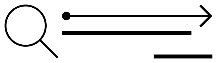 Magnifying glass with arrow pointing forward, symbolizing exploration, analysis, and direction. Ideal for search, research, discovery, progress guidance innovation minimalism. Simple flat metaphor