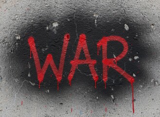 War graffiti text painted red on concrete wall