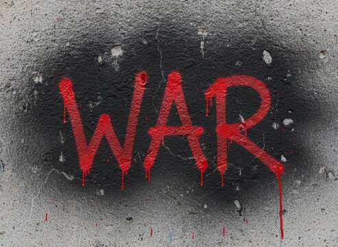 War graffiti text painted red on concrete wall