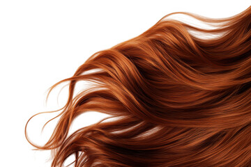 Fototapeta premium Flowing strands of auburn hair gracefully cascade across a clean white background. creating a sense of elegance and beauty. ideal for beauty and haircare concepts