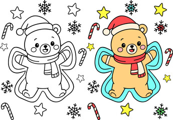 Playful bear celebrating christmas festive background fun coloring page holiday spirit whimsical design ideal for relaxing creativity and seasonal joy