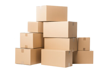 A neatly arranged stack of brown cardboard boxes of various sizes. creating an organized display that suggests preparation for shipping or storage in a clean. minimalist environment