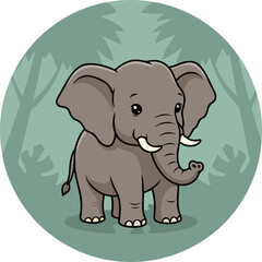 Obraz premium Cute Elephant (Elephas Maximus Maximus) Standing With Jungle Background, Asian Animal Character In Circular Badge Clipart Isolated On Transparent Background