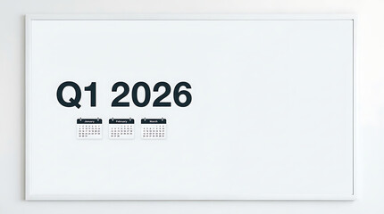Q1 2026 displayed on a minimalist whiteboard with small calendar icons.