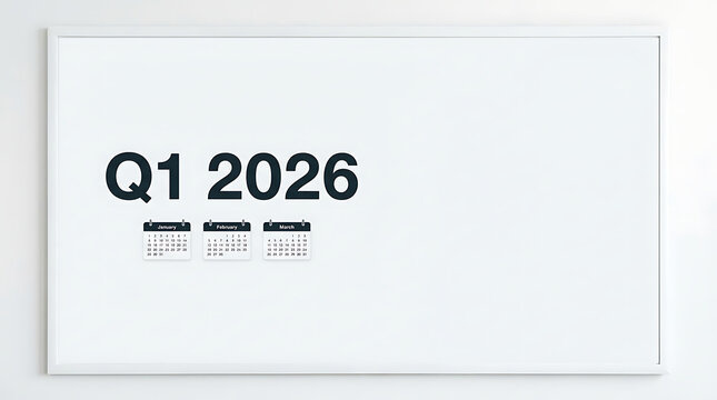 Q1 2026 displayed on a minimalist whiteboard with small calendar icons.