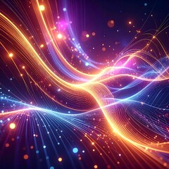 Glowing wavy lines with light particles, colorful abstract composition