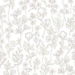 Delicate botanical pattern with hand-drawn floral elements creates an elegant and graceful aesthetic