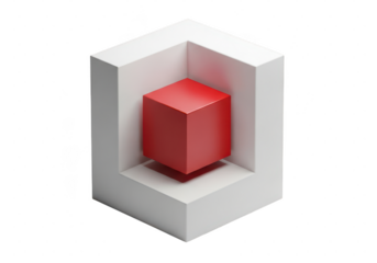 Red cube inside a larger white cube structure, isolated on transparent background