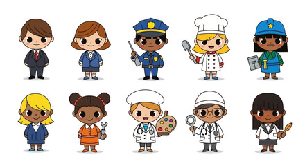 Diverse set of cartoon professionals in various occupations and attire