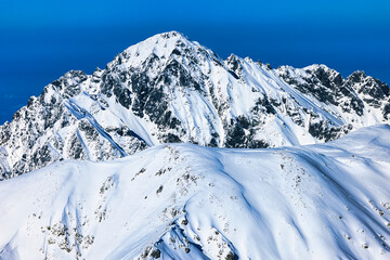 冠雪の北アルプスの剱岳