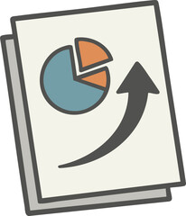 Minimal business report icon featuring a pie chart and upward arrow to represent positive analytics and performance growth. Perfect for finance dashboards, KPI presentations, marketing reports