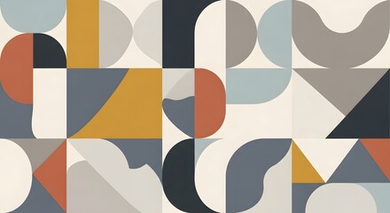 Geometric Harmony: A vibrant abstract composition where colorful geometric shapes and forms interact dynamically, creating a sense of balance and rhythm.