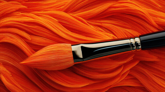 Vibrant solo art therapy session showcases brush resting on flowing orange paint, inviting creativity and expression
